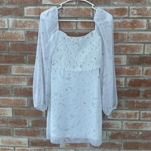 Wilfred Long Sheer Sleeves Babydoll Dress Women’s 2 White Floral Smocked Fairy